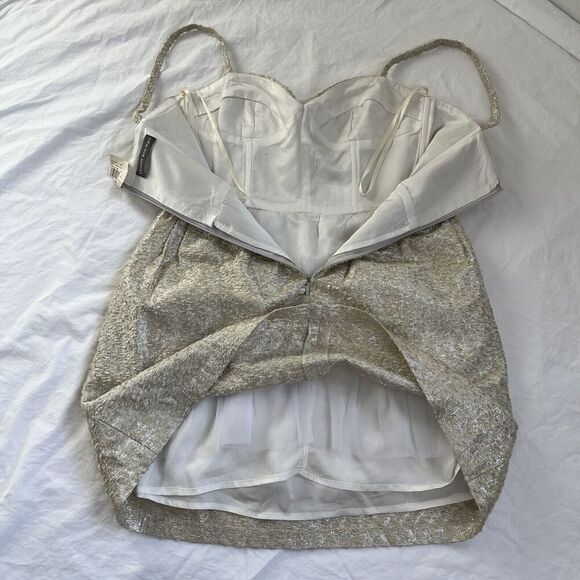 Camilla And Marc Metallic Bustier Mini Dress Size 6 Champagne Gold Tulip Party - Picture 10 of 13